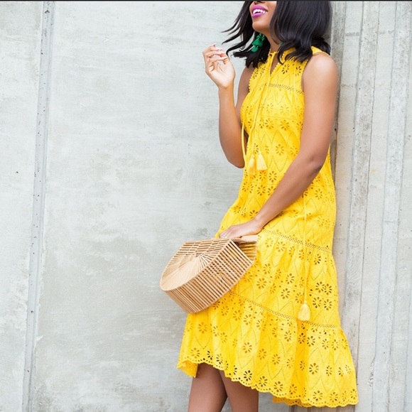 kate spade Dresses & Skirts - Kate Spade Eyelet Patio Midi Dress Yellow Spice